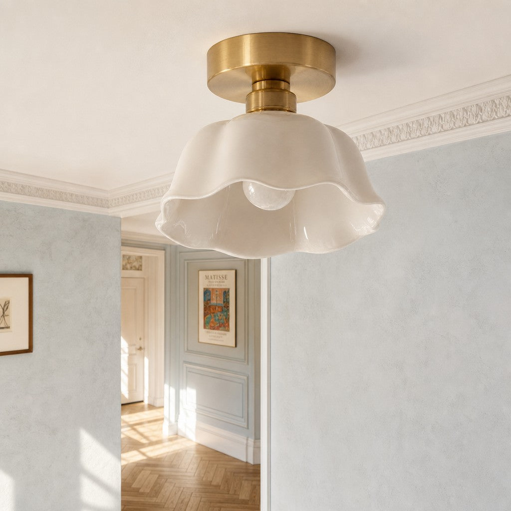 Ceramic Flower Pendant Light, White Mini or Flush Mount