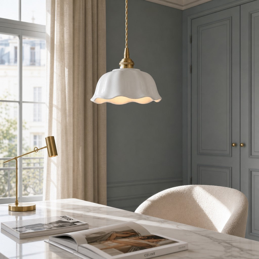 Ceramic Flower Pendant Light, White Mini or Flush Mount