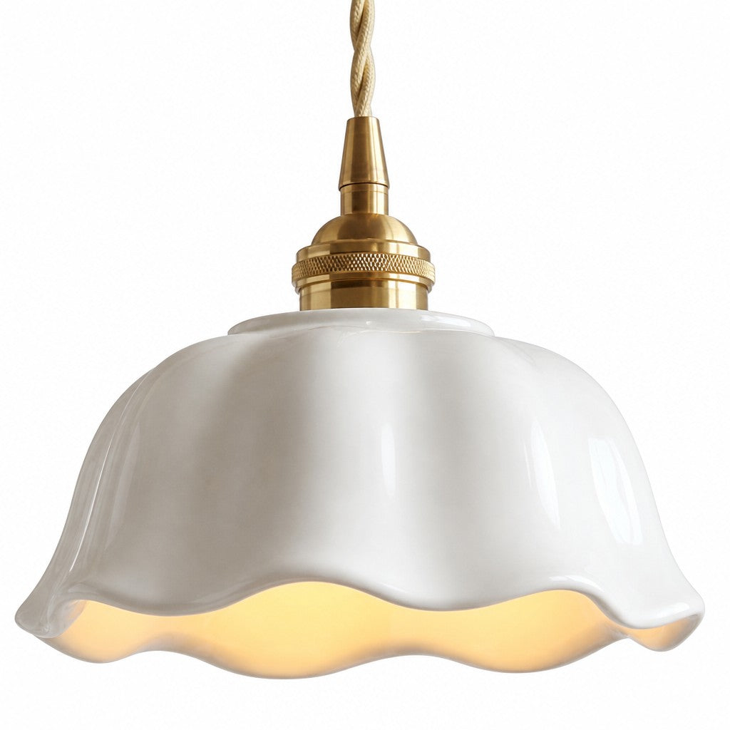 Ceramic Flower Pendant Light, White Mini or Flush Mount