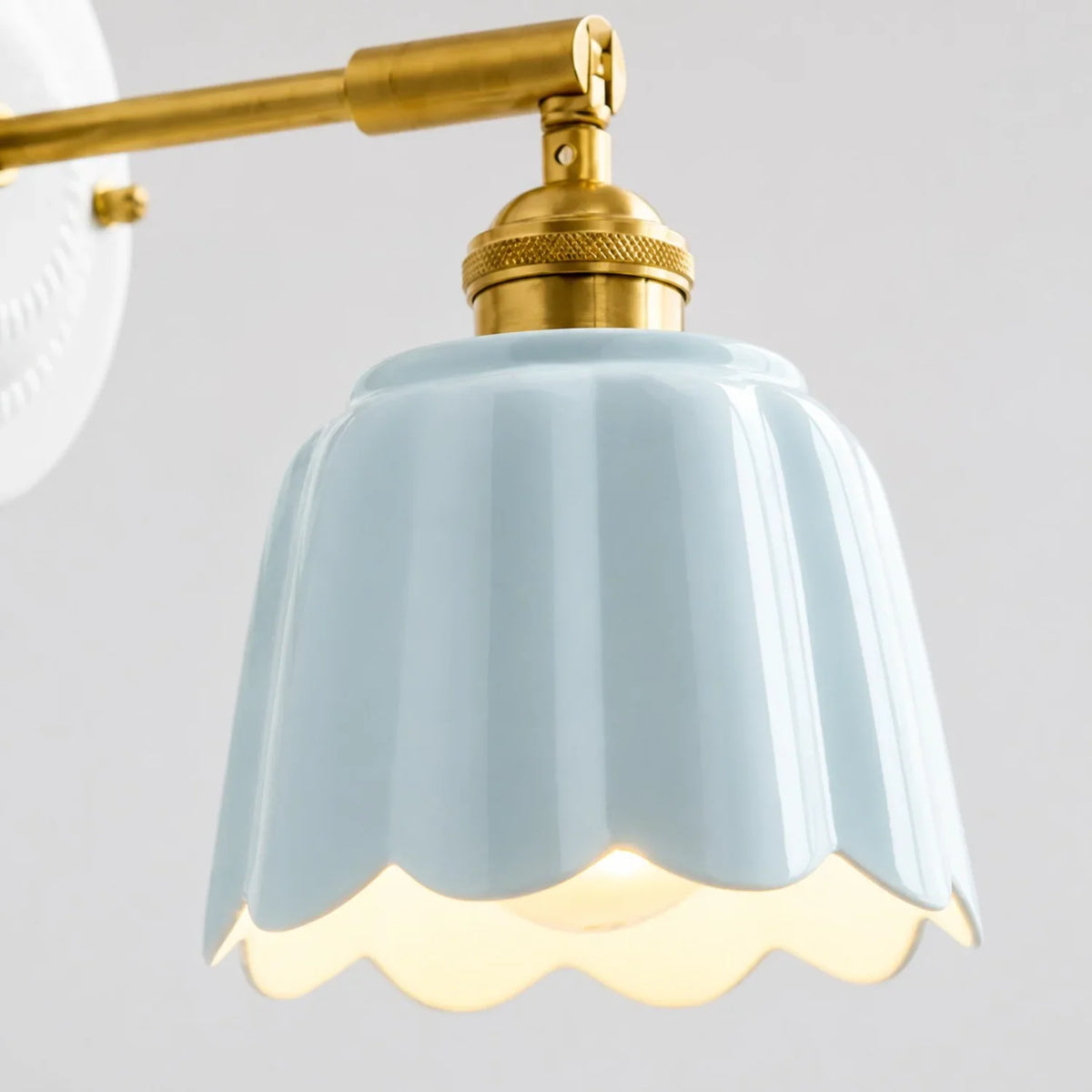 Scalloped Ceramic Wall Sconce, Adjustable Arm Flower Light