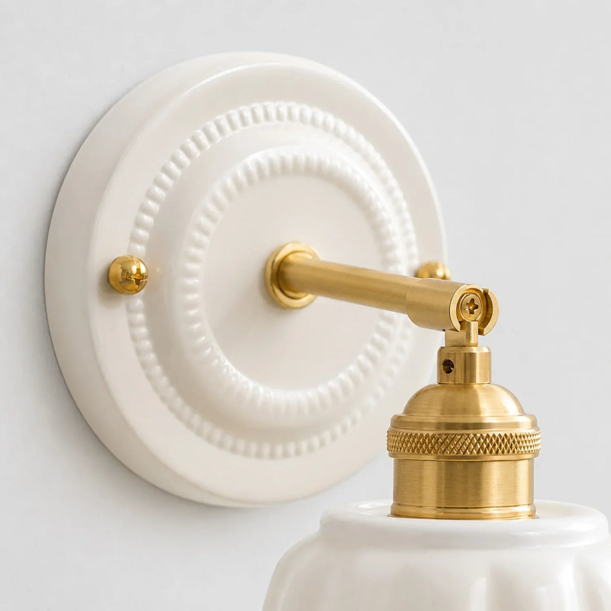 Scalloped Ceramic Wall Sconce, Adjustable Arm Flower Light