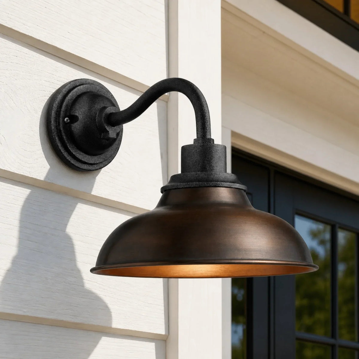Outdoor Barn Light, 12 in Gooseneck Dome Metal Wall Sconce