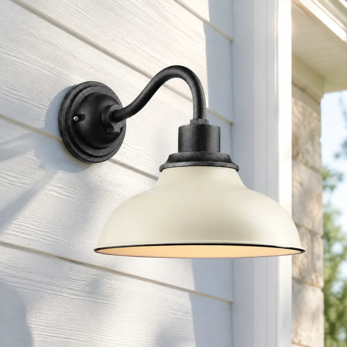 Outdoor Barn Light, 12 in Gooseneck Dome Metal Wall Sconce
