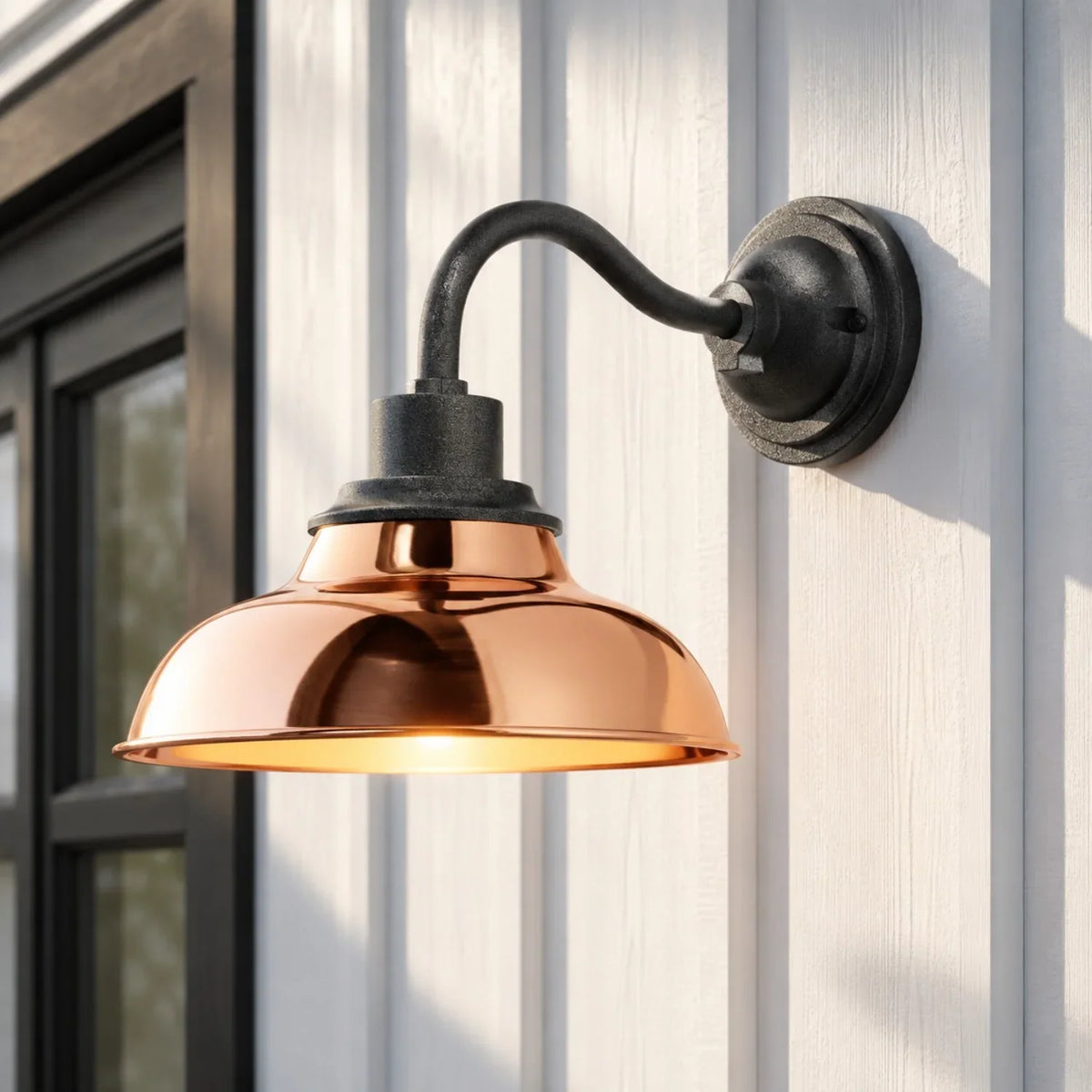 Outdoor Barn Light, 12 in Gooseneck Dome Metal Wall Sconce