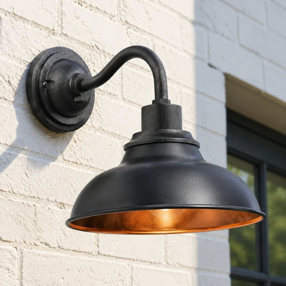 Outdoor Barn Light, 12 in Gooseneck Dome Metal Wall Sconce