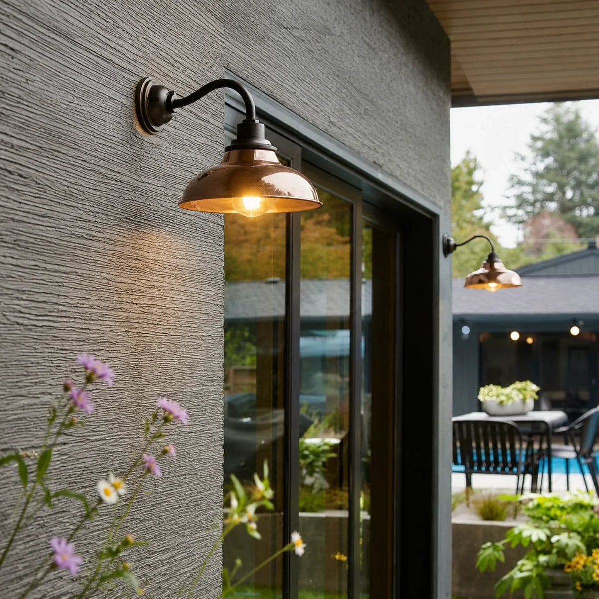 Outdoor Barn Light, 12 in Gooseneck Dome Metal Wall Sconce