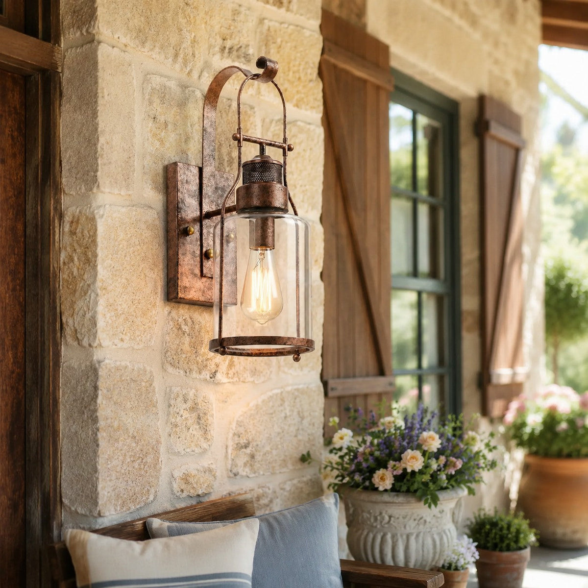 Industrial Glass Jar Wall Sconce, Rustic Metal Cage Light