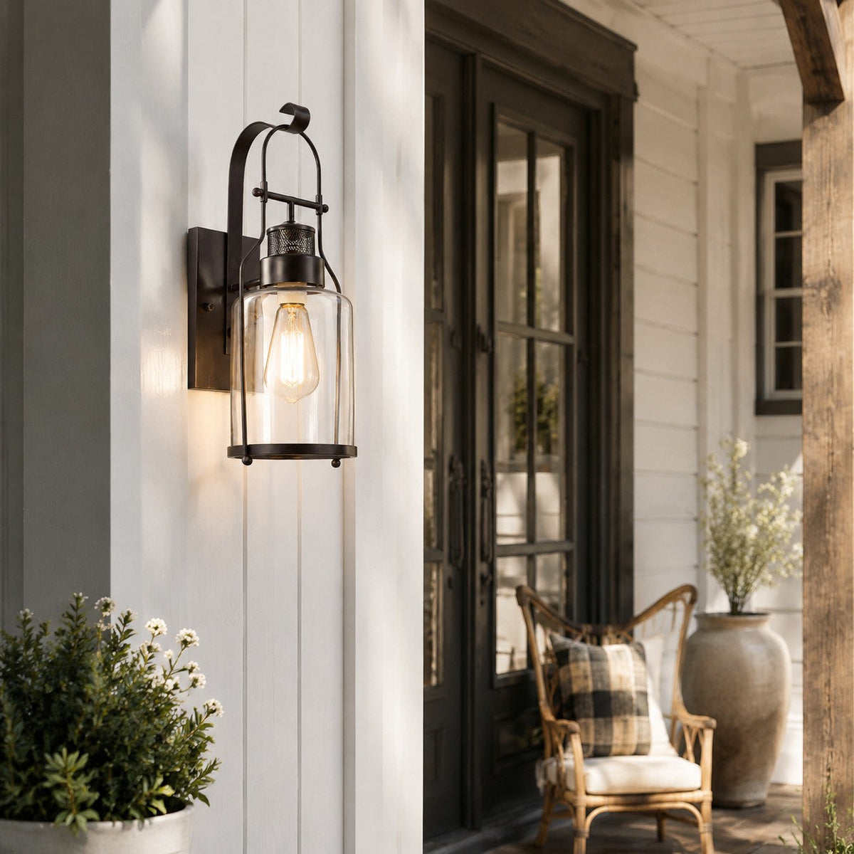 Industrial Glass Jar Wall Sconce, Rustic Metal Cage Light
