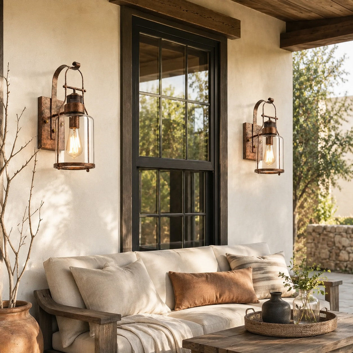 Industrial Glass Jar Wall Sconce, Rustic Metal Cage Light