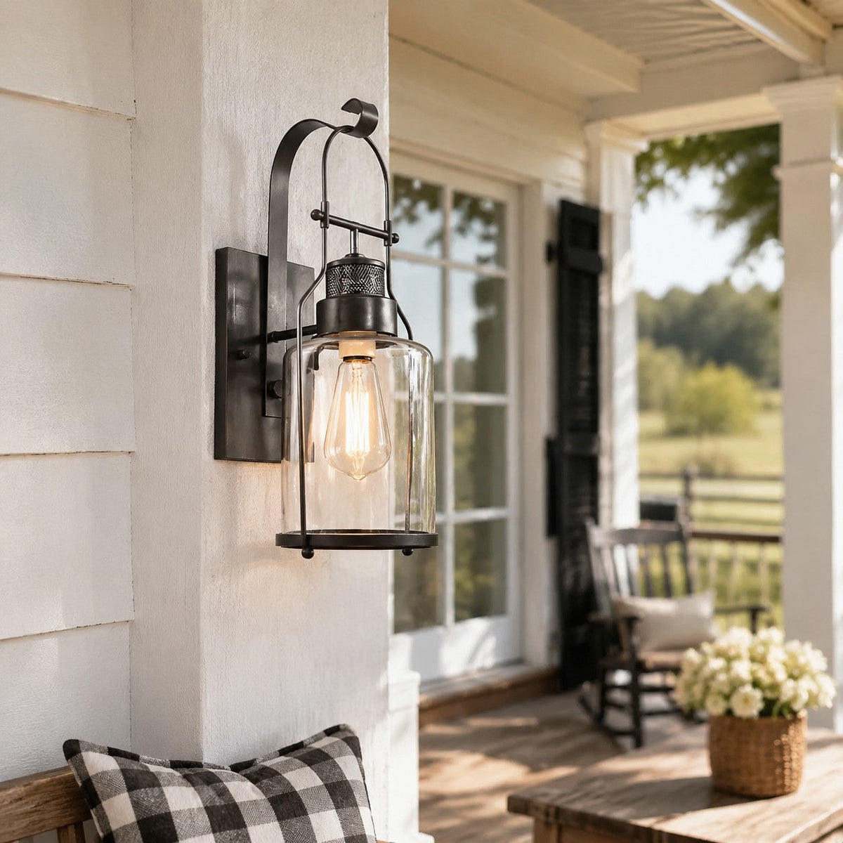 Industrial Glass Jar Wall Sconce, Rustic Metal Cage Light