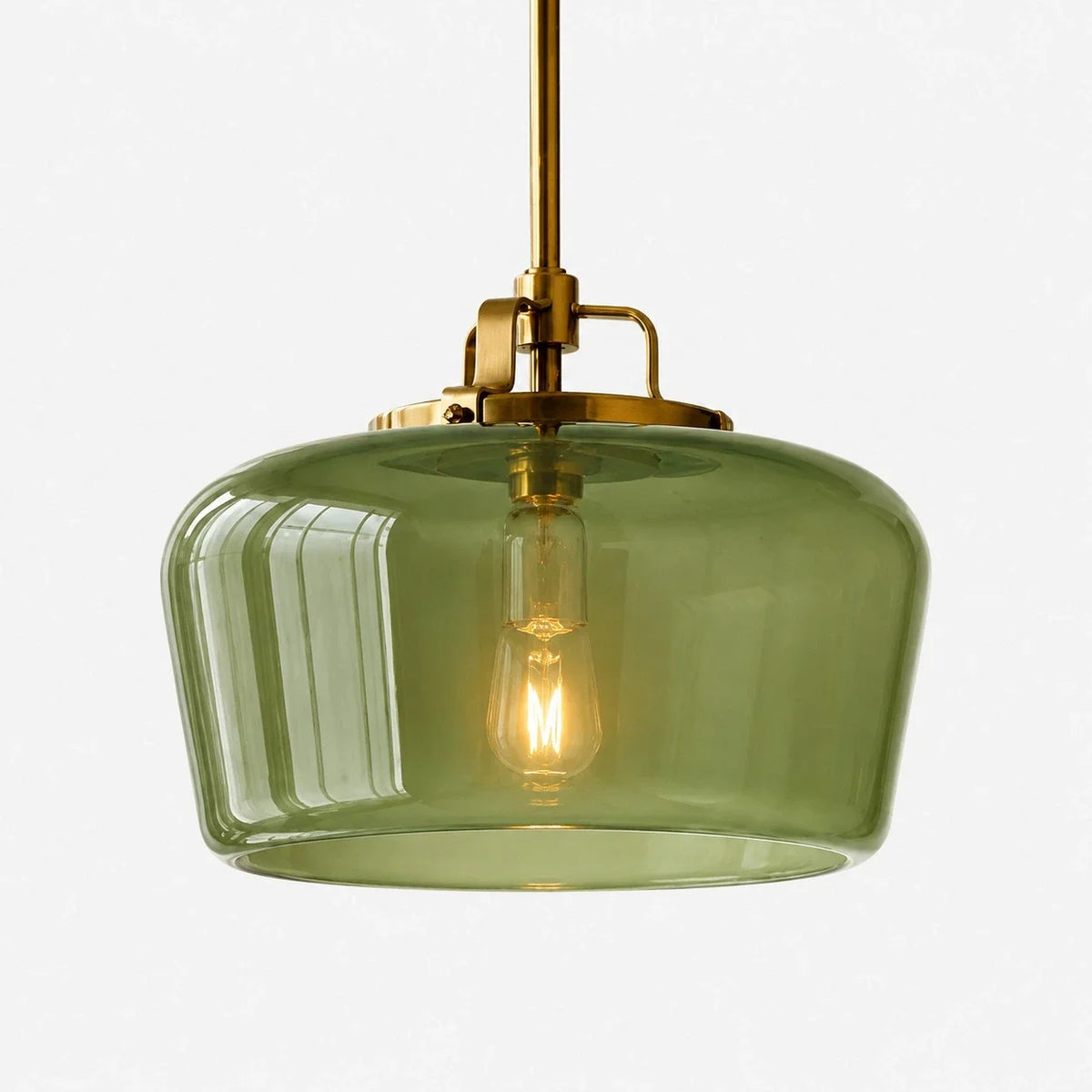 Milk Glass Pendant Light, 15 in Antique Brass Kitchen Light