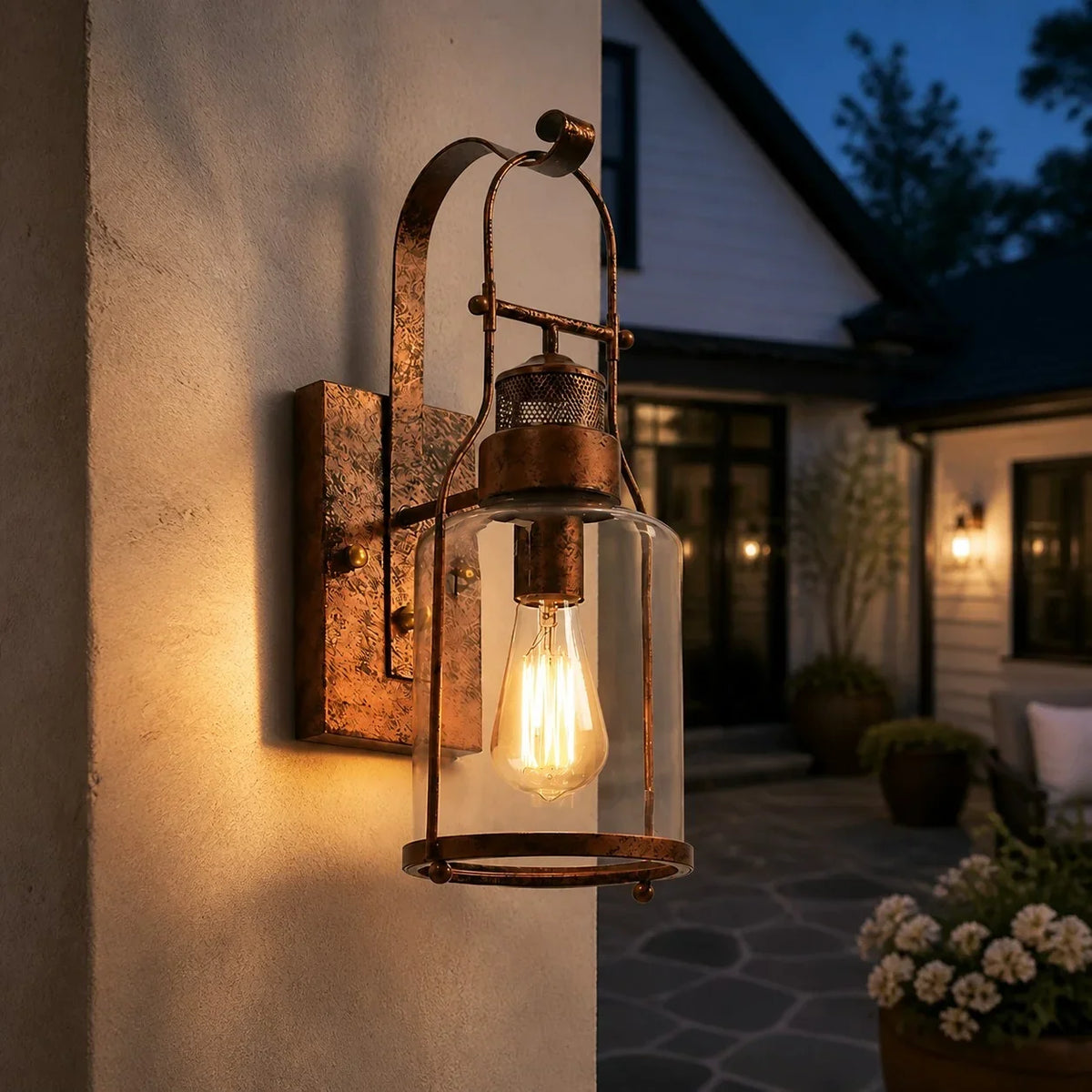 Industrial Glass Jar Wall Sconce, Rustic Metal Cage Light