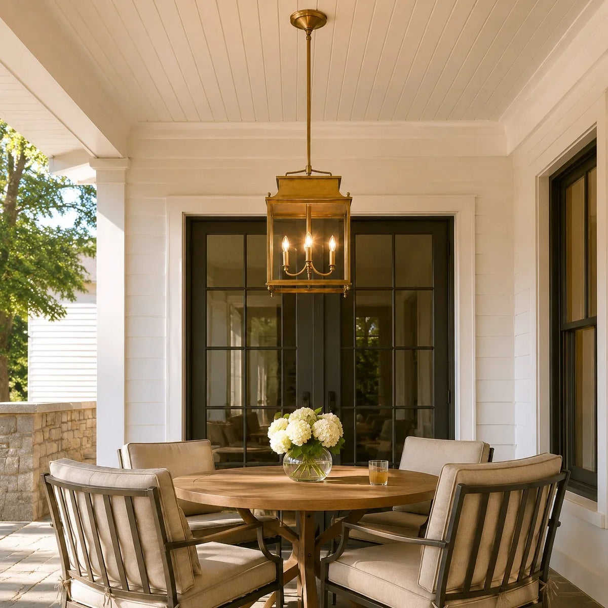 Outdoor Lantern Pendant Light, 4-Light Clear Glass Porch