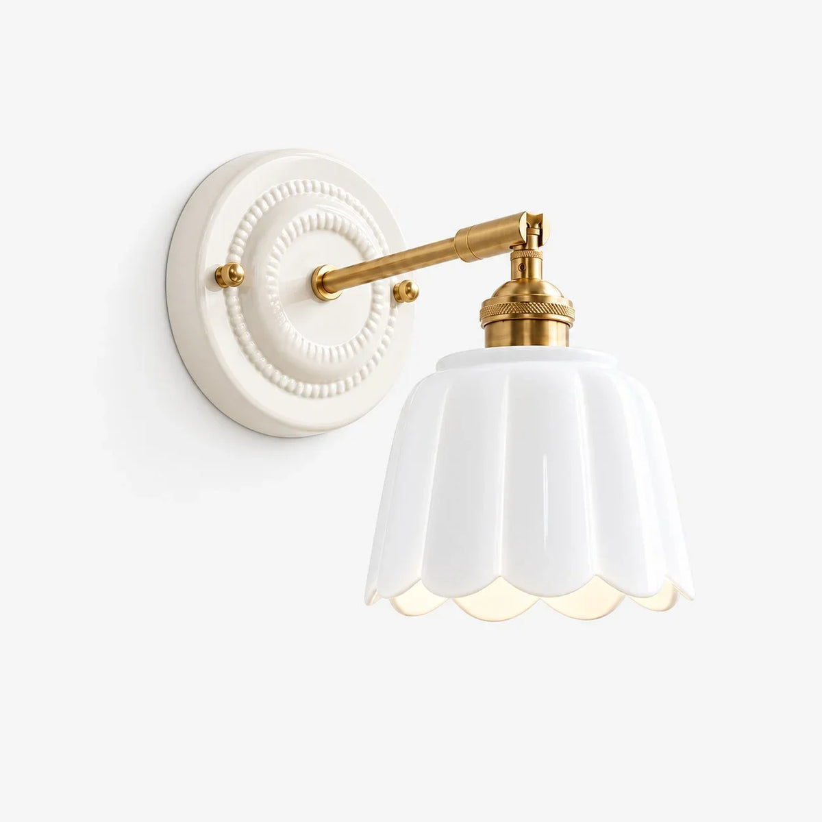 Scalloped Ceramic Wall Sconce, Adjustable Arm Flower Light