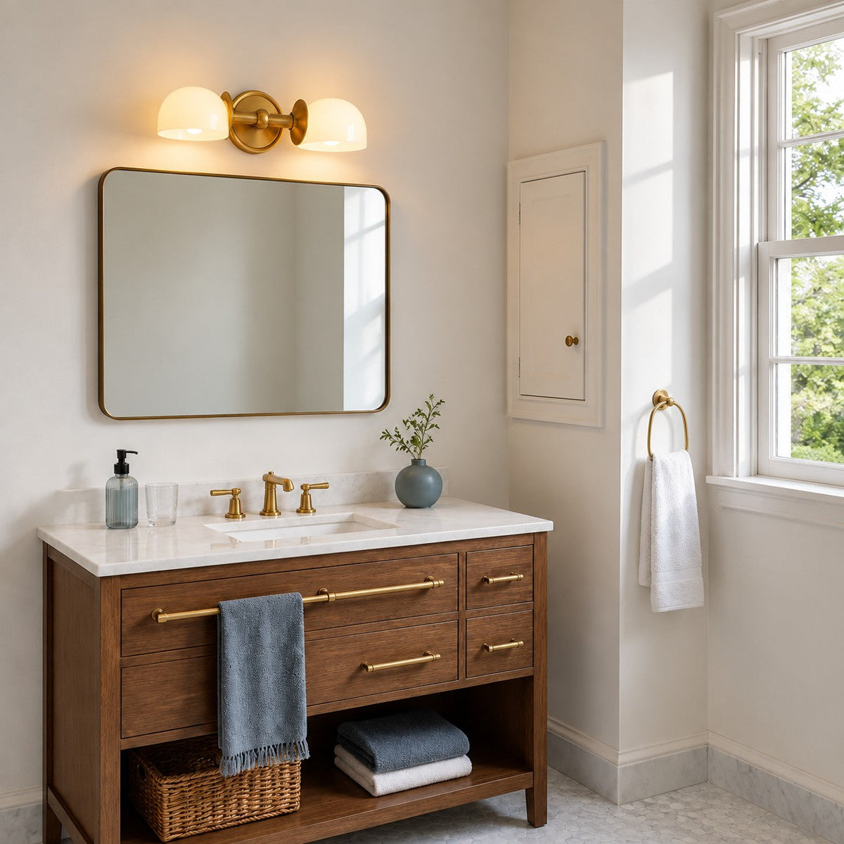 Milk Glass Vanity Light, 2-Light Bathroom Wall Sconce
