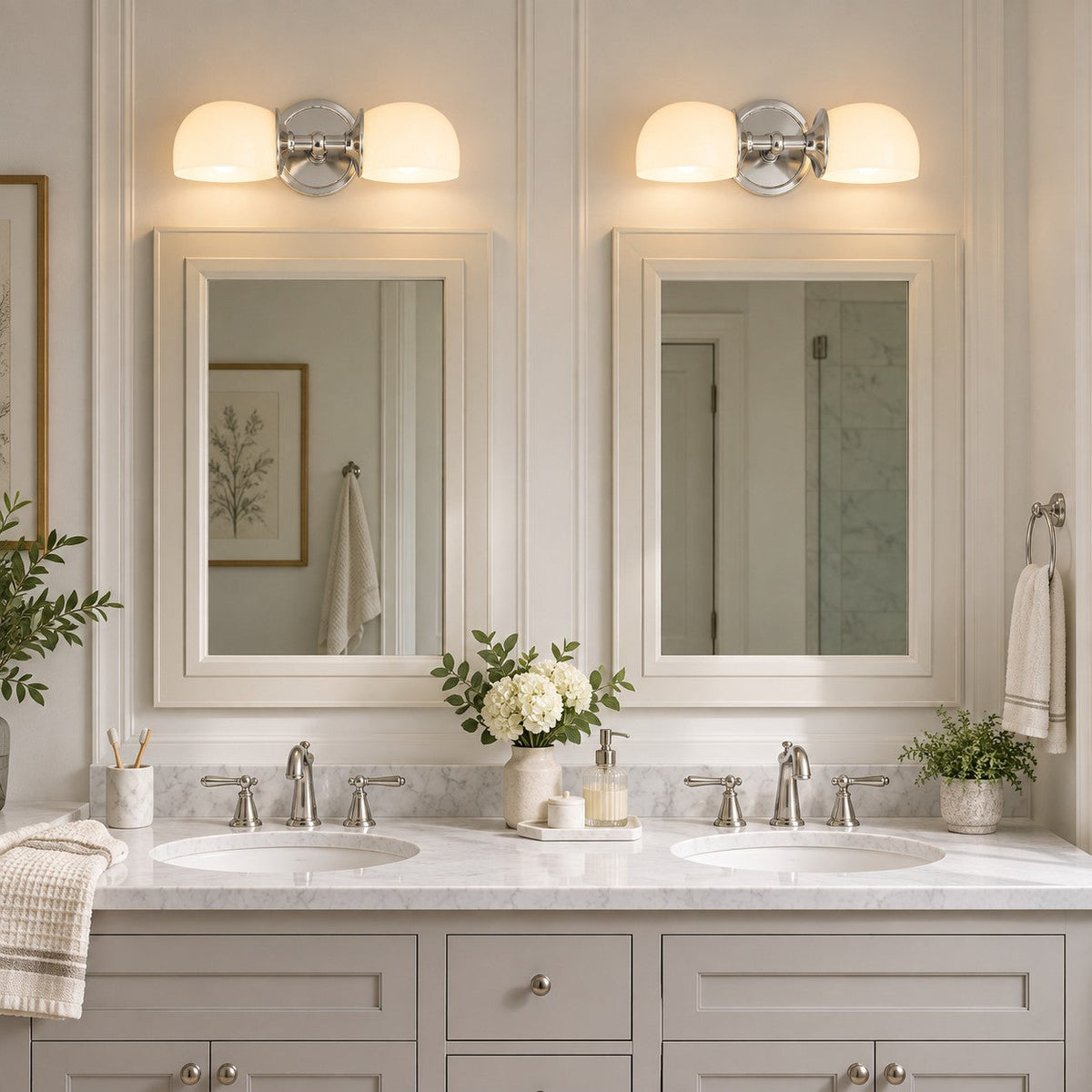 Milk Glass Vanity Light, 2-Light Bathroom Wall Sconce