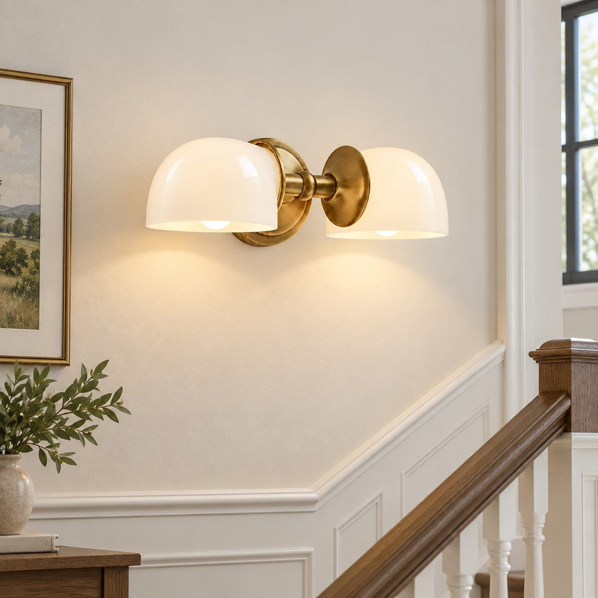 Milk Glass Vanity Light, 2-Light Bathroom Wall Sconce