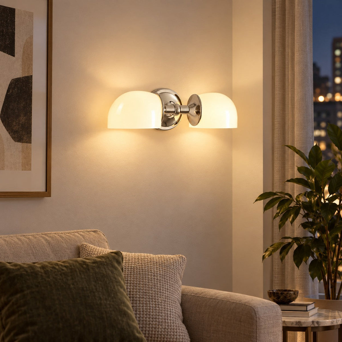 Milk Glass Vanity Light, 2-Light Bathroom Wall Sconce