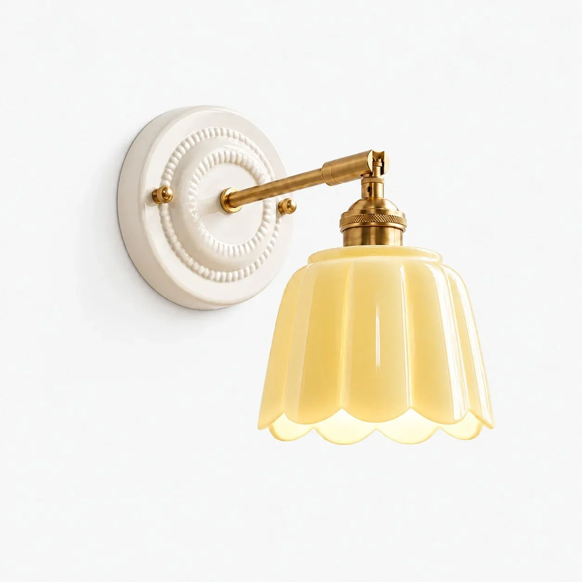 Scalloped Ceramic Wall Sconce, Adjustable Arm Flower Light