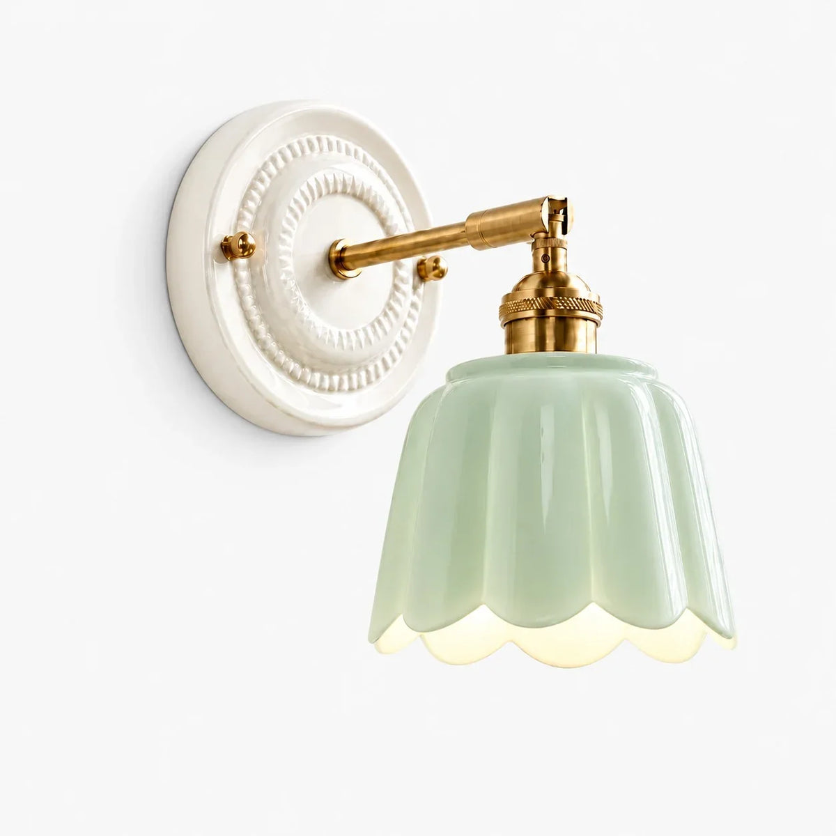 Scalloped Ceramic Wall Sconce, Adjustable Arm Flower Light