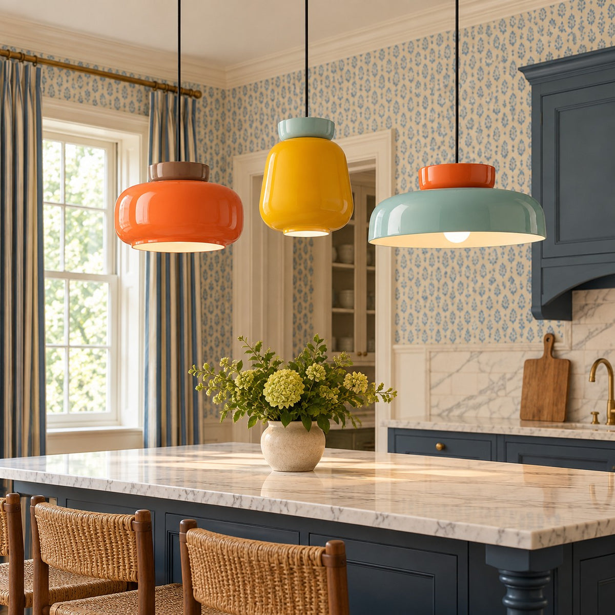 Bauhaus Ceramic Pendant Light, Two-Tone Colorful Bowl Lamp