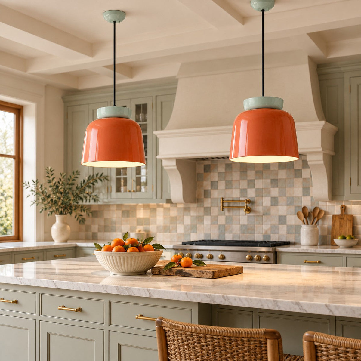 Bauhaus Ceramic Pendant Light, Two-Tone Colorful Bowl Lamp