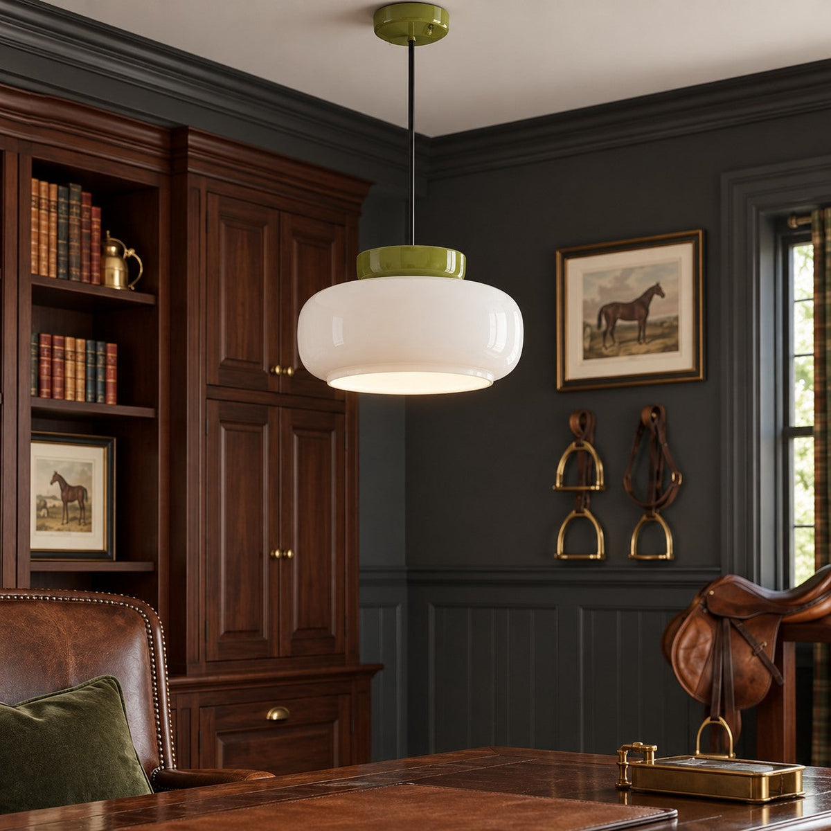 Bauhaus Ceramic Pendant Light, Two-Tone Colorful Bowl Lamp