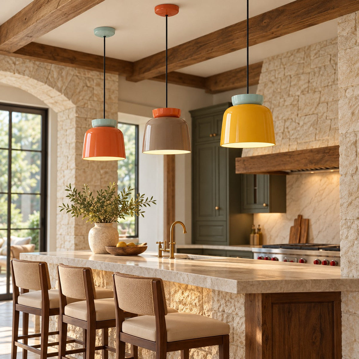 Bauhaus Ceramic Pendant Light, Two-Tone Colorful Bowl Lamp