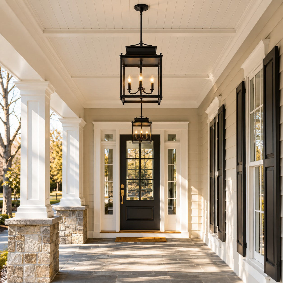 Outdoor Lantern Pendant Light, 4-Light Clear Glass Porch
