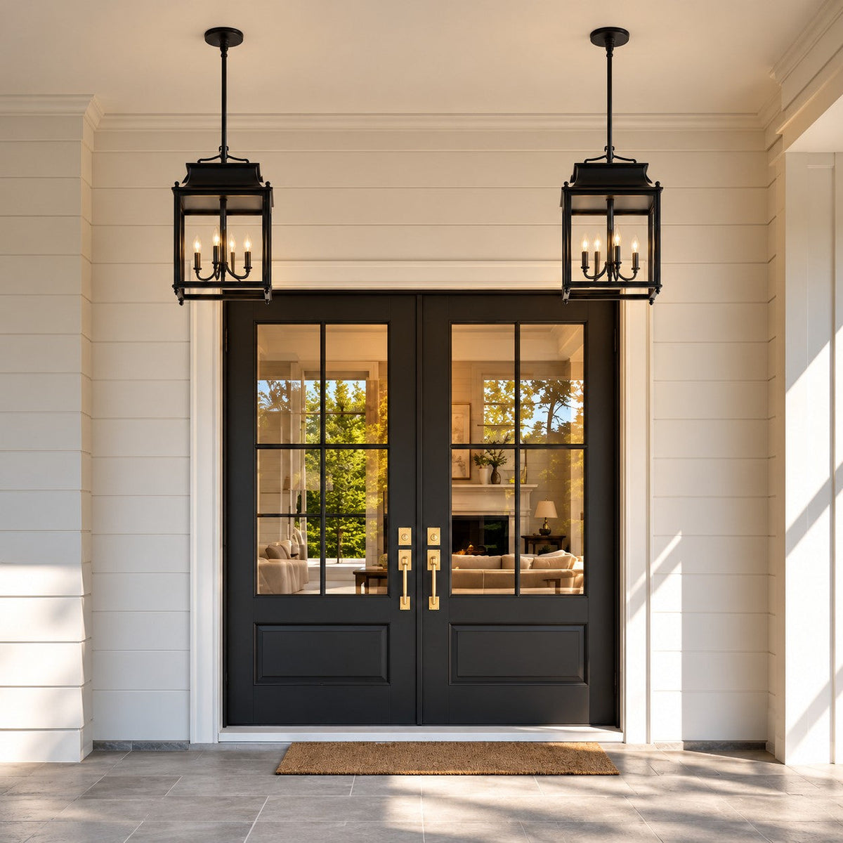 Outdoor Lantern Pendant Light, 4-Light Clear Glass Porch
