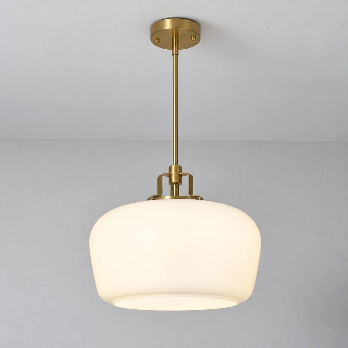 Milk Glass Pendant Light, 15 in Antique Brass Kitchen Light