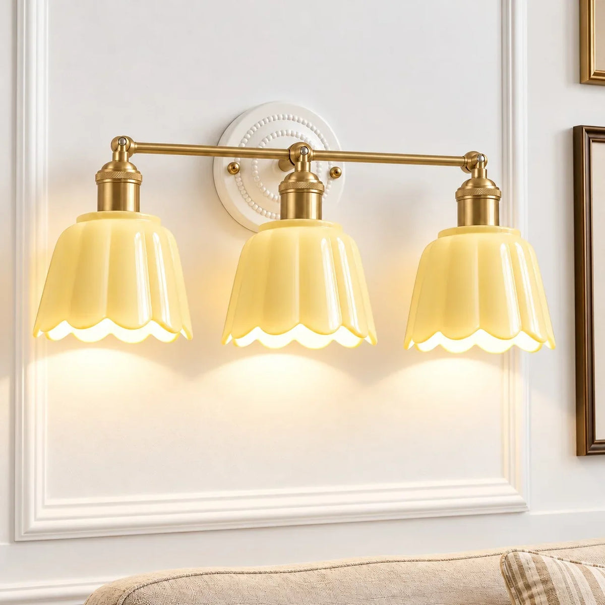 Ceramic Vanity Light, Scalloped Flower 2 or 3 Light Sconce
