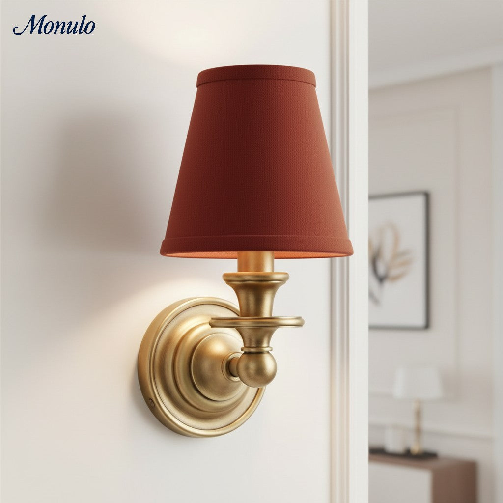 Linen Drum Shade Wall Sconce, Farmhouse Bedroom Wall Lamp