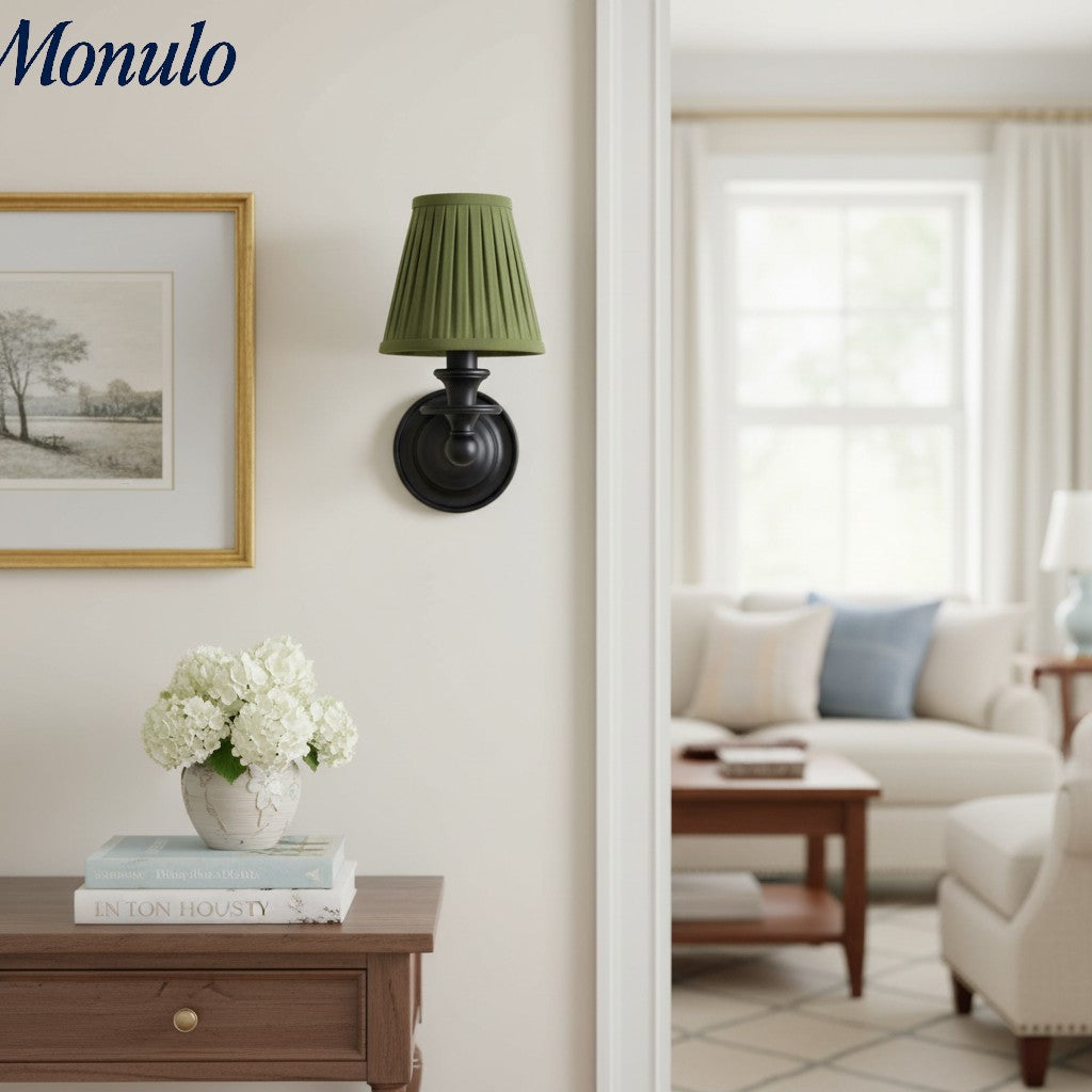 Linen Drum Shade Wall Sconce, Farmhouse Bedroom Wall Lamp
