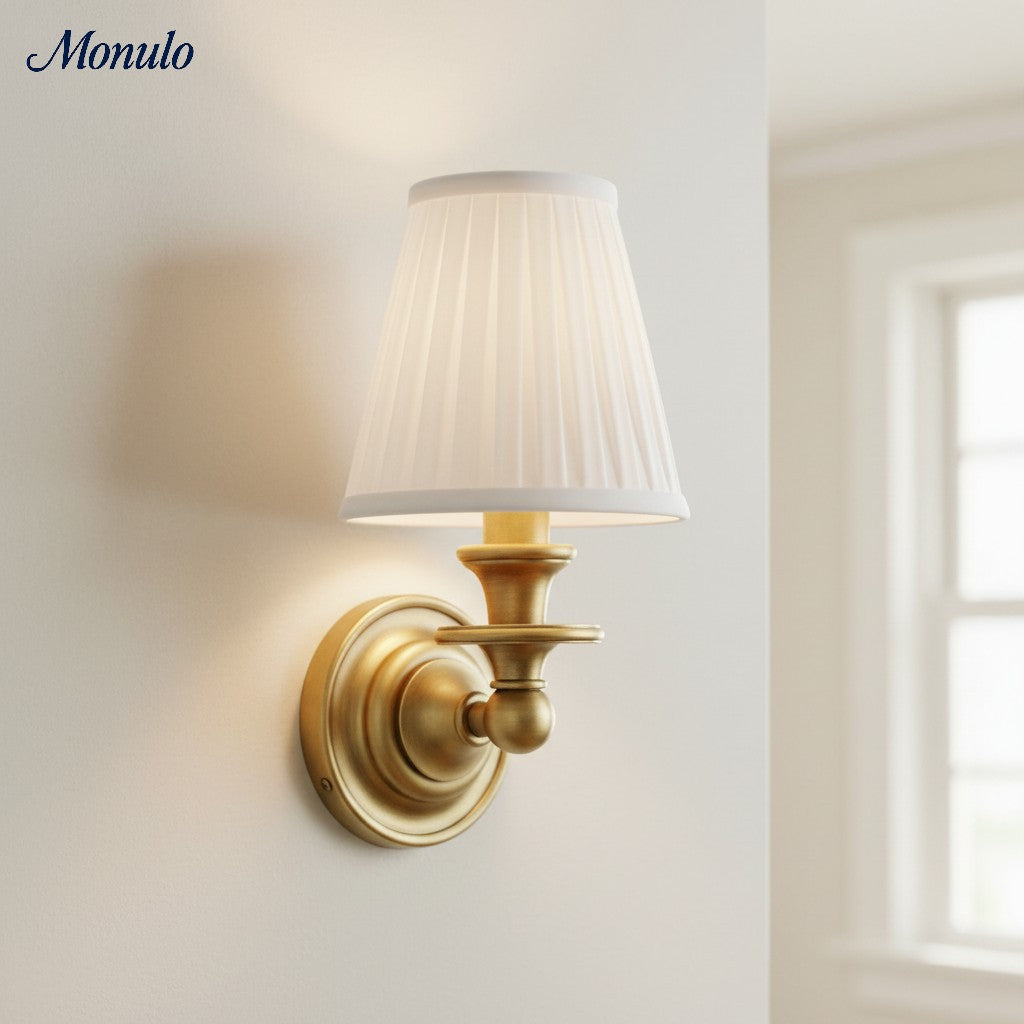 Linen Drum Shade Wall Sconce, Farmhouse Bedroom Wall Lamp