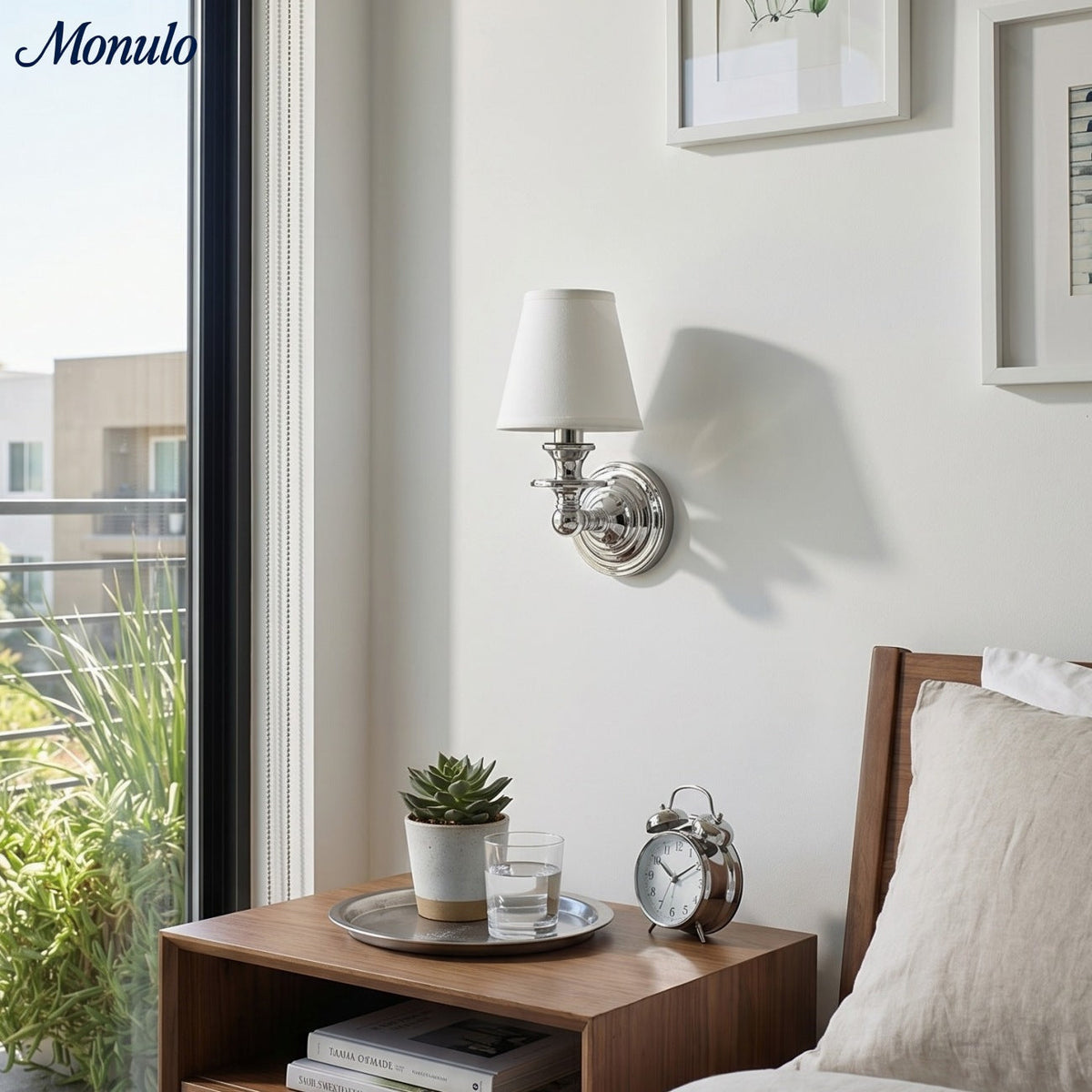 Linen Drum Shade Wall Sconce, Farmhouse Bedroom Wall Lamp