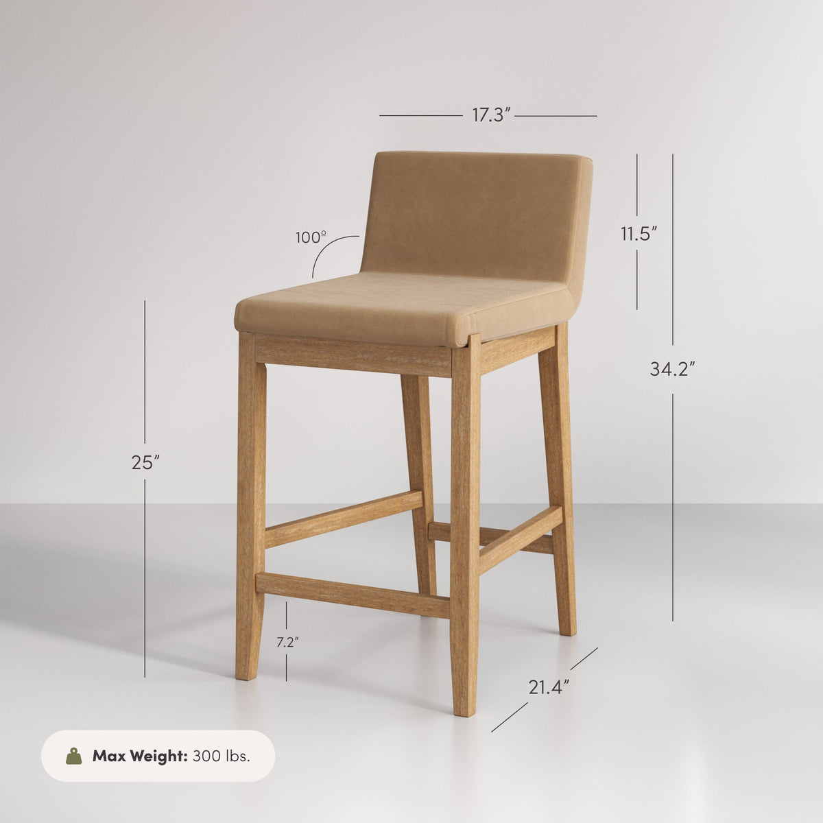 Faux Suede Counter Stool, Light Brown Wood Kitchen Stool