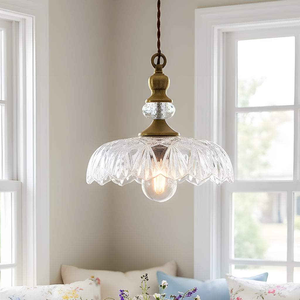 Vintage Glass Pendant Light, Floral Pattern Lantern Shade