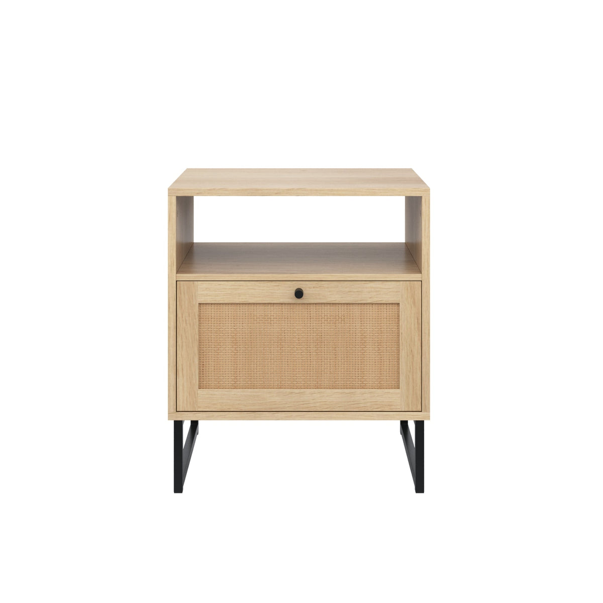 Cane Door Nightstand, Light Oak Bedside Table