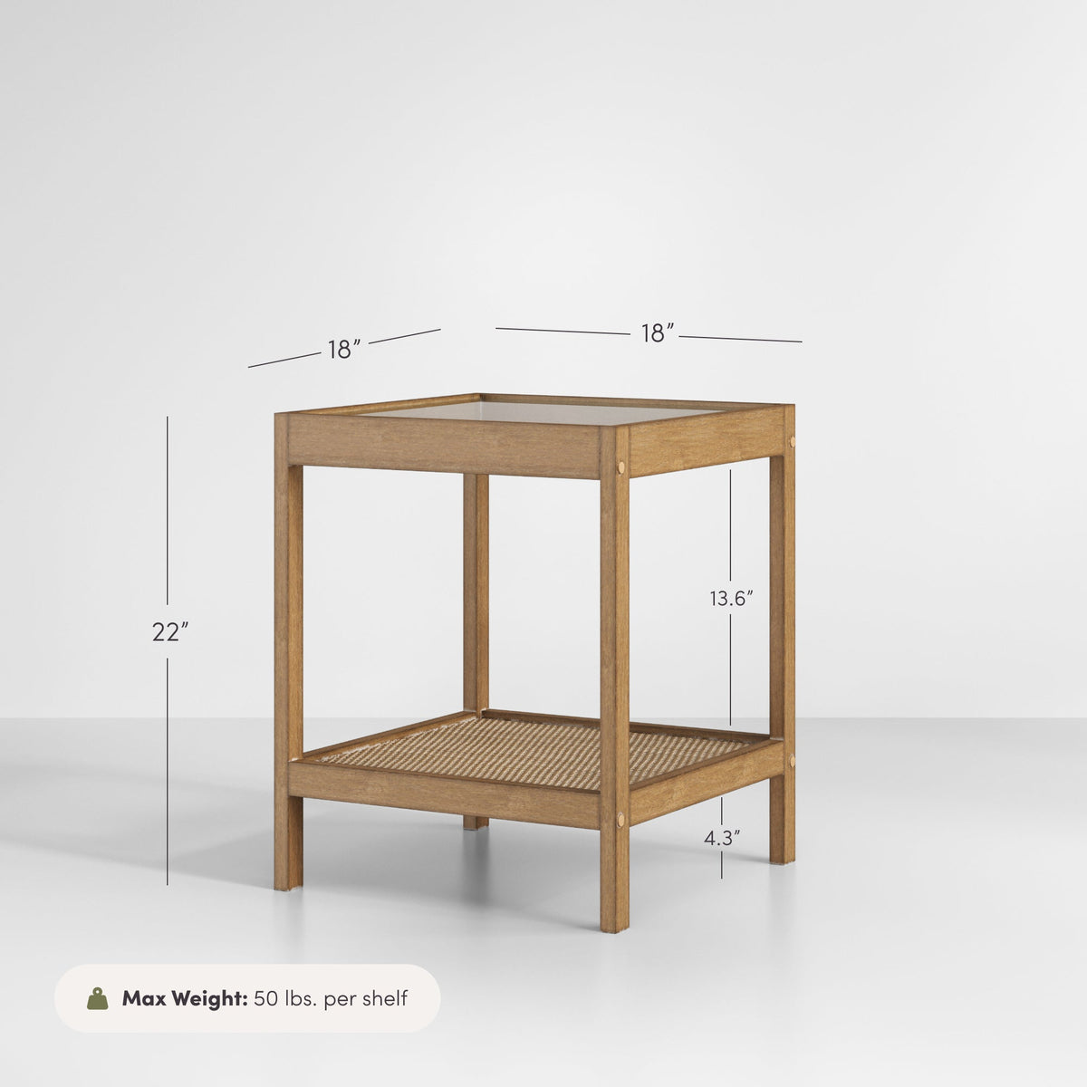 Rattan and Glass End Table, Solid Wood Side Table