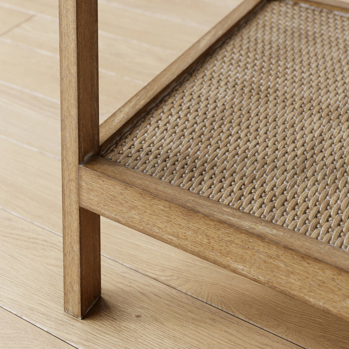Rattan and Glass End Table, Solid Wood Side Table