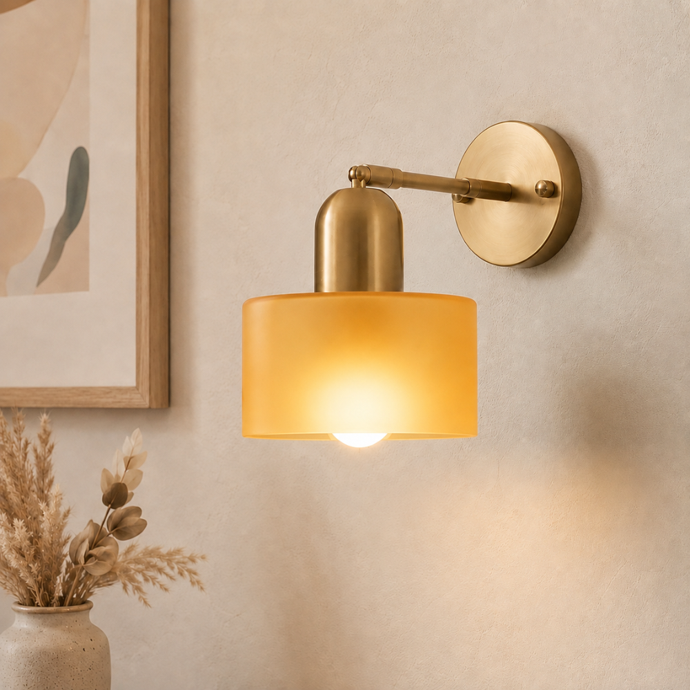 Bauhaus Glass Wall Sconce, Colored Cylinder Gold Wall Light