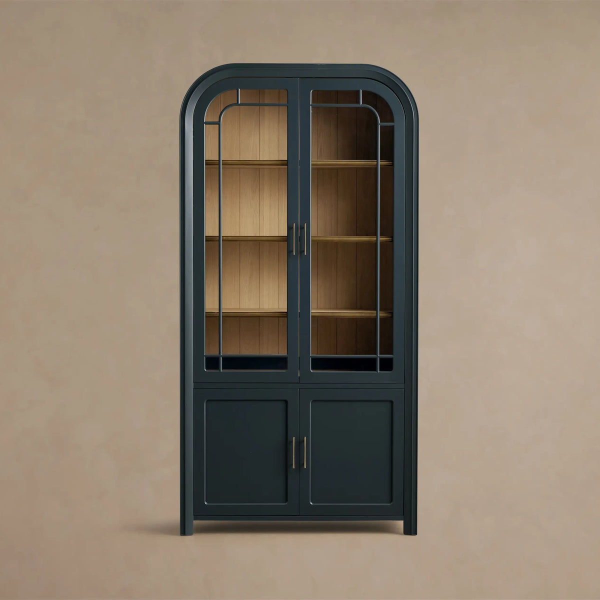 Glass Front Display Cabinet with Antique Brass Accents