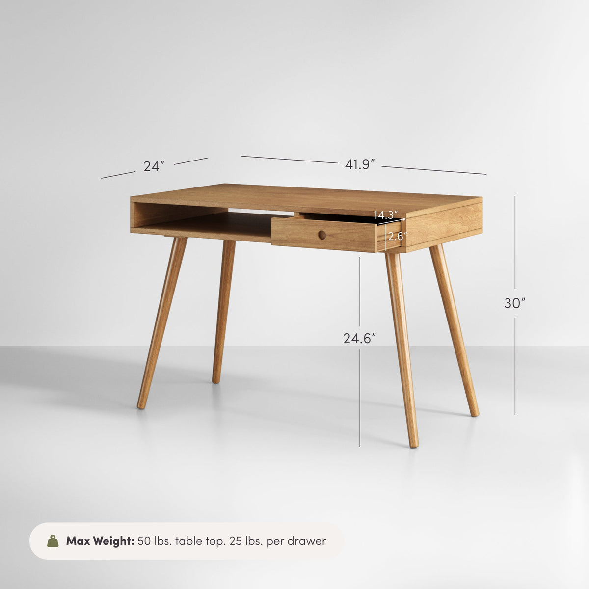 Wood Writing Desk, Mid-Century Acacia Desk with Drawer