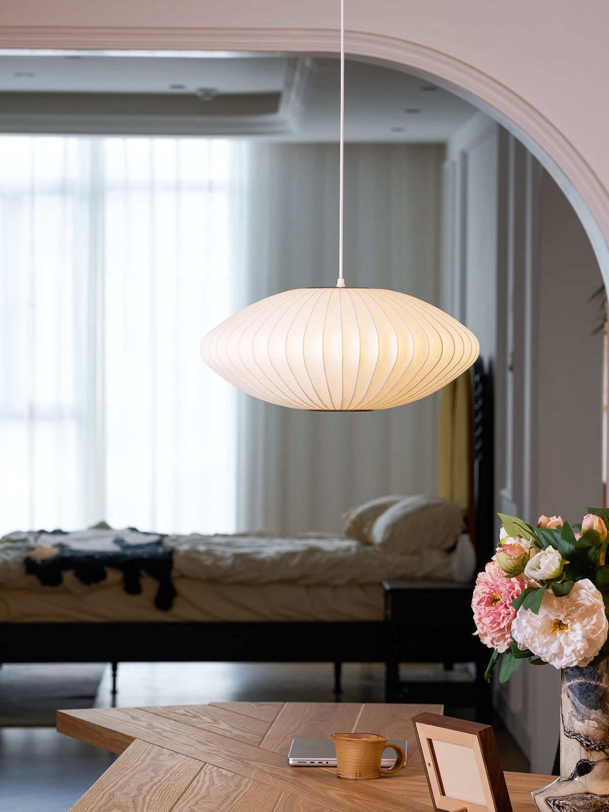 Silk Bubble Pendant Light, Mid Century Bubble Lamp Shade