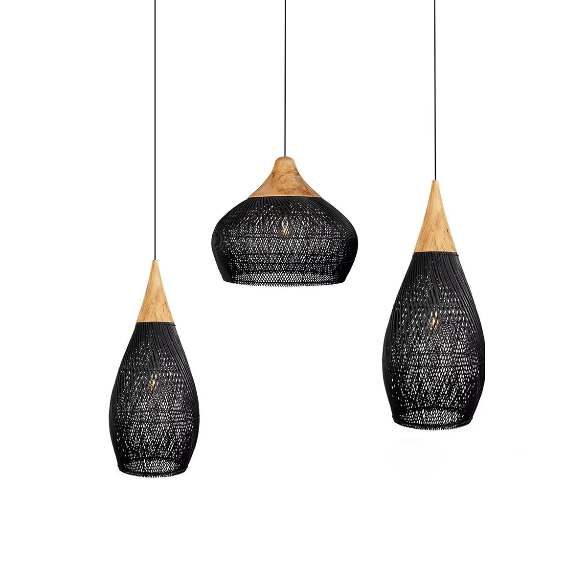 Rattan Pendant Light, Handwoven Wood & Rattan Shade