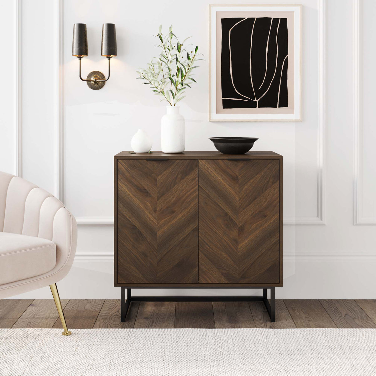 Walnut 2-Door Storage Cabinet, Modern Farmhouse Sideboard