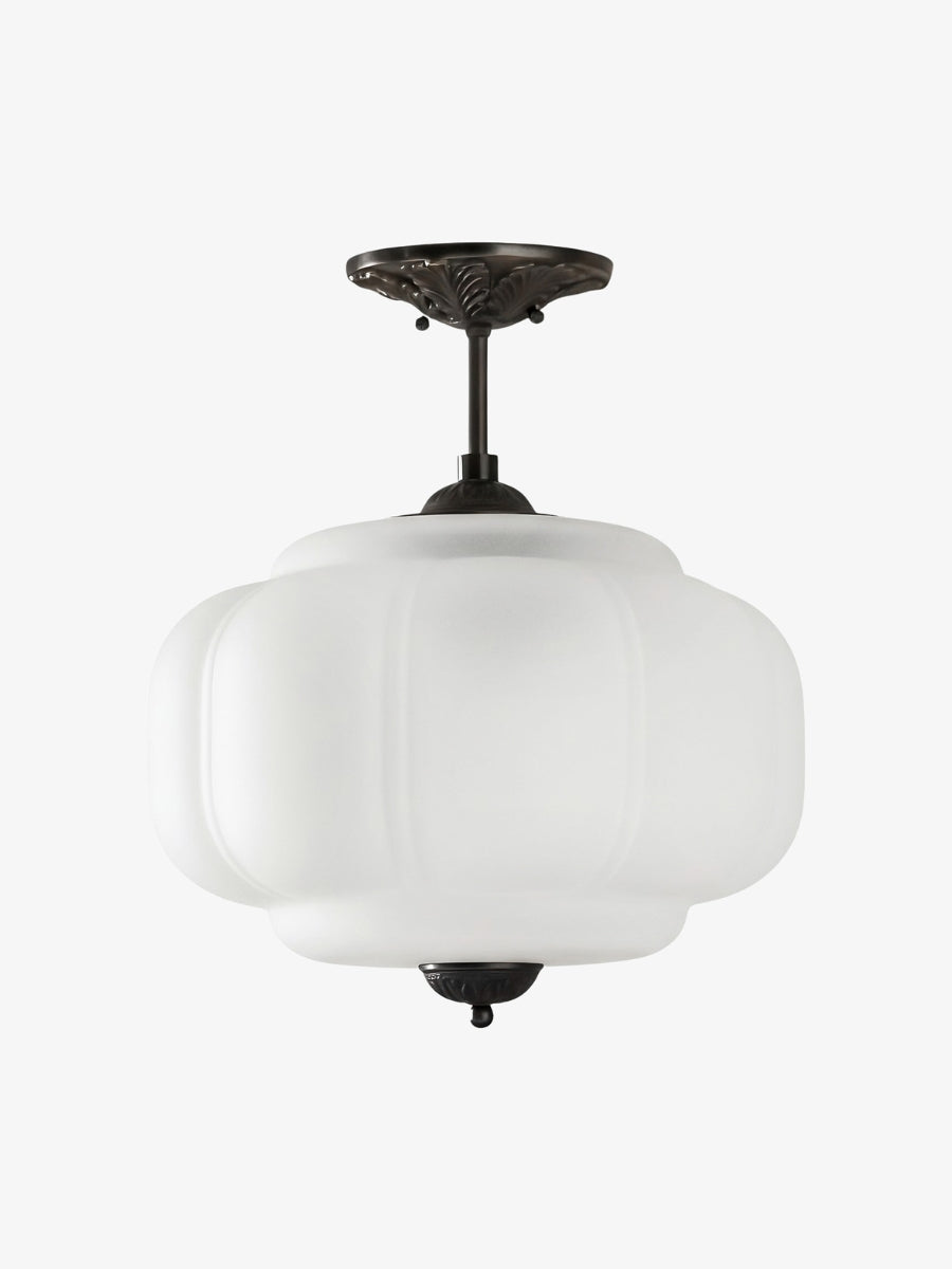 Vintage Scalloped Milk Glass Semi-Flush Ceiling Light — Casa Toscana Brass Bedroom & Hallway Fixture