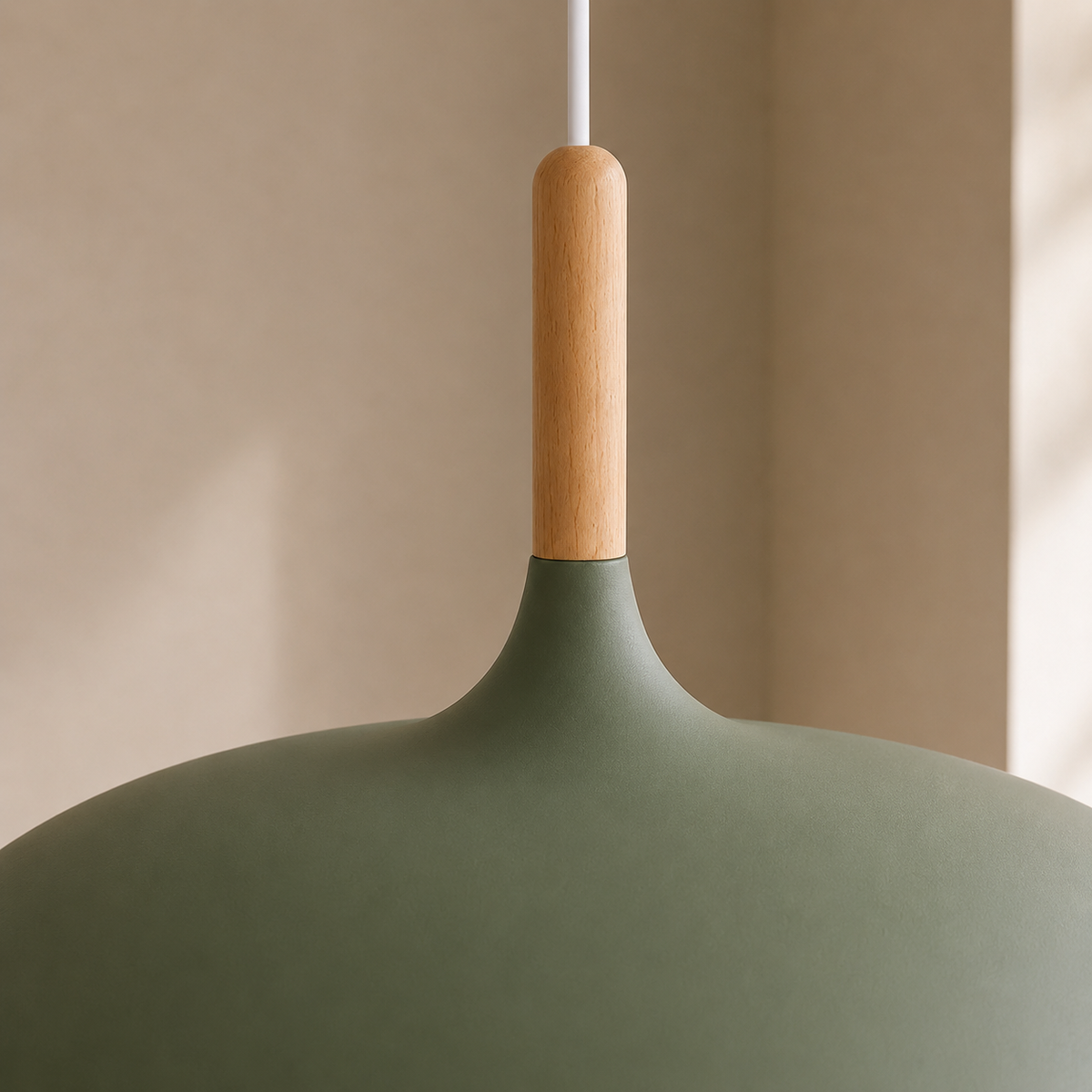 Bauhaus Dome Pendant Light, Wood and Aluminum Hanging Lamp