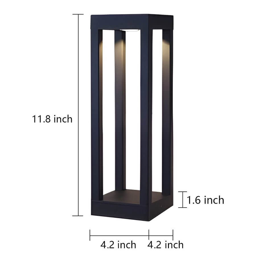Black LED Bollard Light, Modern Garden Path Post Light